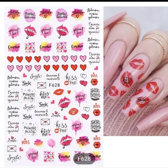 Valentine's day heart nail art stickers red pink decal design decorations - Picture 1 of 4